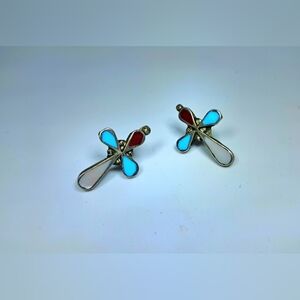 Vintage 925 Sterling Silver Zuni Native American Cross Earrings